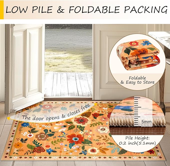 RELEANY Floral 3x5 Area Rugs Washable Print Boho Cute Carpet Non Slip Flower - Image 4