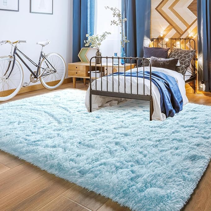 YJ.GWL Area Rugs for Living Room Bedroom, 3x5 Machine Washable Small Light Blue - Image 2