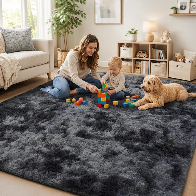 Area Rug for Living Room Bedroom:6x9 Black Grey Soft Fluffy Shag Upgrade - Image 8
