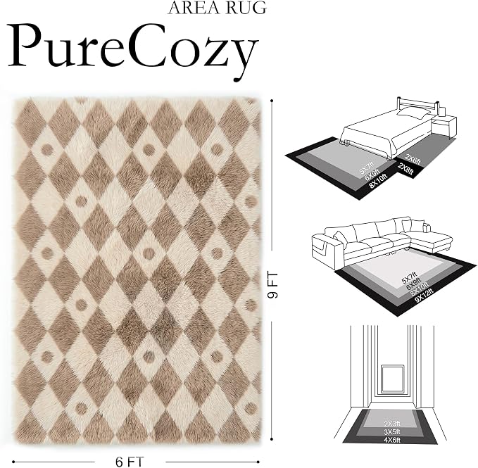PureCozy Brown 6x9 Area Rug for Living Room Washable Non Slip Neutral Soft - Image 2