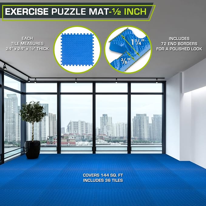 ProsourceFit Exercise Puzzle Mat ½-inch, EVA Interlocking Foam Floor Tiles - Image 2