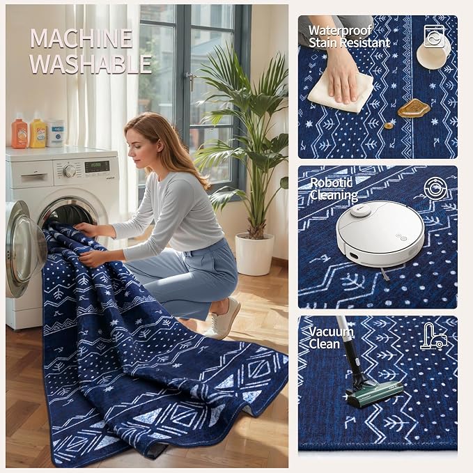 SERISSA 2x3 Rugs for Entryway, Washable Non-Slip Blue and White Small Area Rug - Image 3