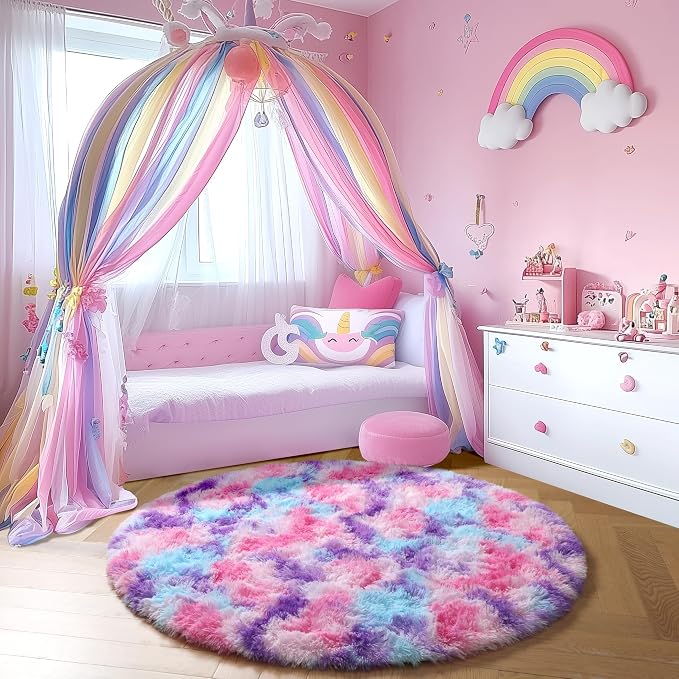 Amdrebio Hot Pink Rainbow Small Circle Area Rug 3Ft - Image 3