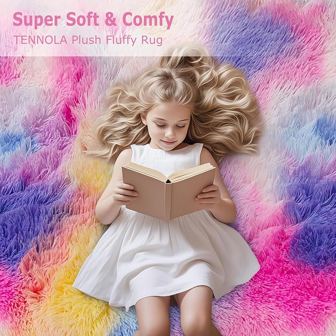 Rainbow Area Rugs 3x5 ft, Tie-Dyed Unicorn Fluffy Fuzzy Shaggy Carpet Soft - Image 8