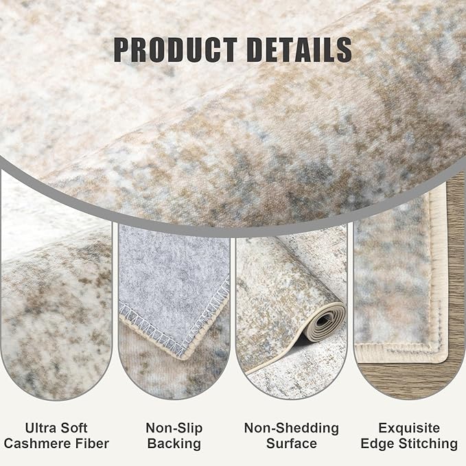 2'x5'Runner Rug Washable Rug: Modern Abstract Soft Thin Runner Rug Brown Grey - Image 6