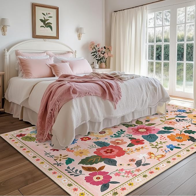 RELEANY Floral 5x8 Area Rugs Washable Print Boho Cute Carpet Non Slip Flower - Image 9