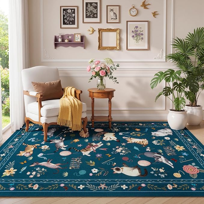 Unirea 5x7 Dark Blue Cat Area Rug - Image 8
