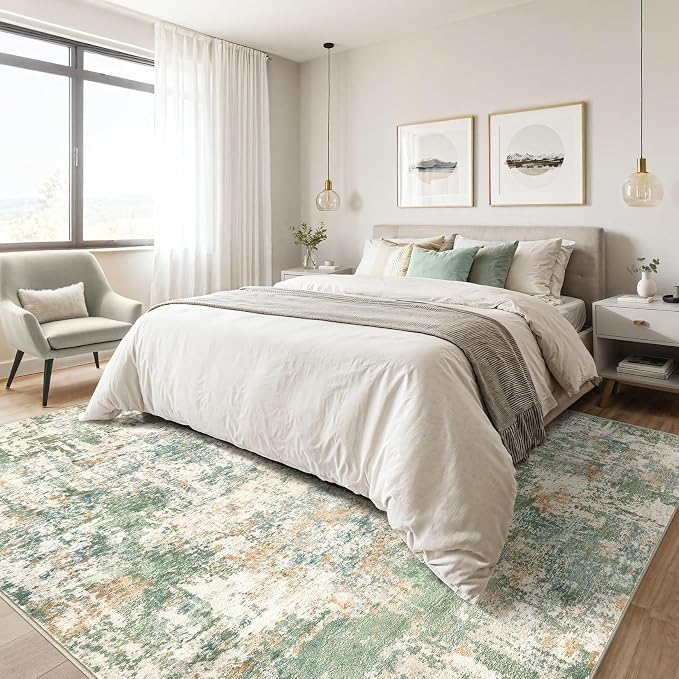 LOONGRUG 5x7 Area Rugs Living Room: Washable Large Abstract Soft Green Rug - Image 4