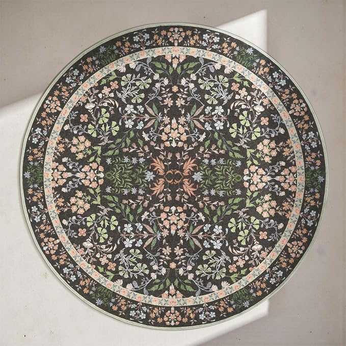 jinchan Zenith Round Rug 8ft Area Rug Soft 8'Round Vintage Floral Rug Non-Slip - Image 9