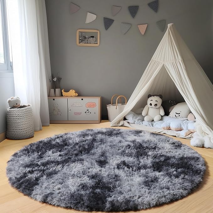 ONASAR Tie-Dyed Dark Grey Round Area Rug 4ft, Ultra Soft Bedroom Circle Rugs - Image 6
