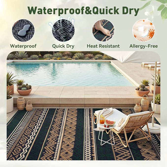 MontVoo Outdoor Rug Carpet Waterproof-Patio Rug Mat 8x10 Reversible RV Outdoor - Image 2