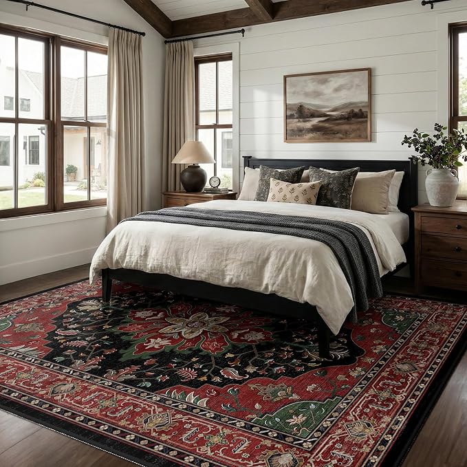 RELEANY Area Rugs Large 9'x12' Washable Non-Slip, Floral Vintage Distress - Image 2