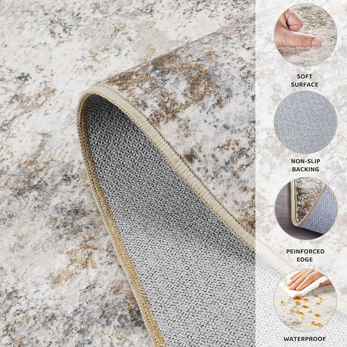 UERMEI 2x3 Entryway Area Rug, Machine Washable Neutral Modern Small Carpet - Image 5
