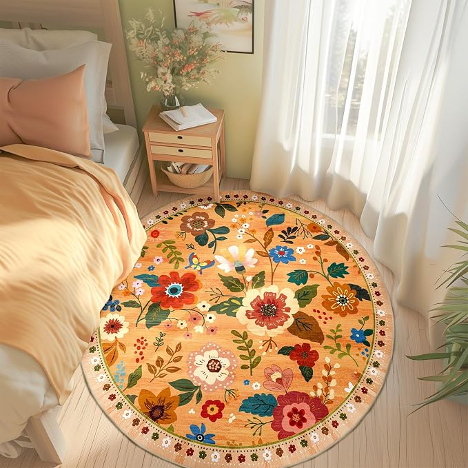 RELEANY Floral 4ft Area Rugs Washable Print Boho Cute Carpet Non Slip Flower - Image 2