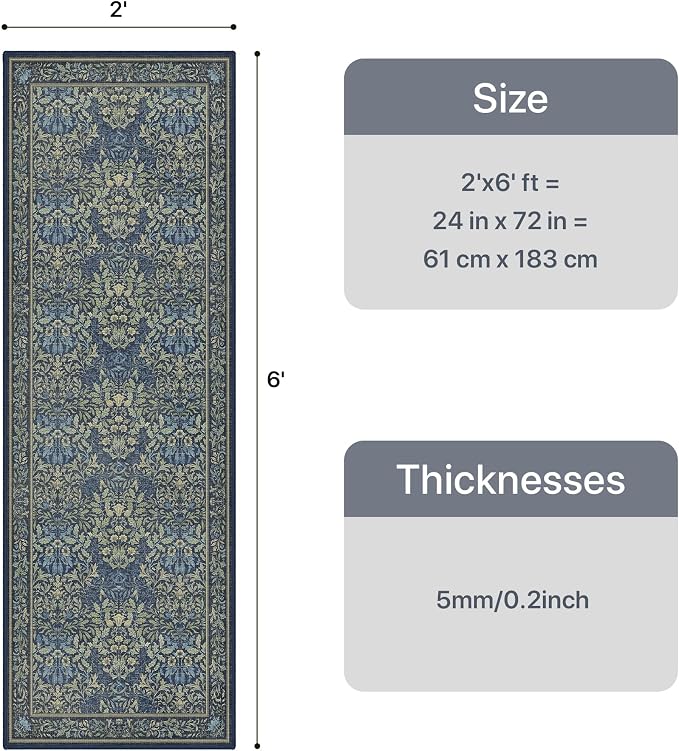 GENIMO Washable Floral Runner Rug 2x6, Non-Slip Long Hallway Carpet - Image 2