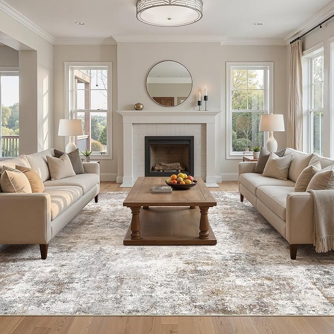 UERMEI Square Area Rugs : Washable 12x12 Neutral Modern Abstract Carpet - Image 6