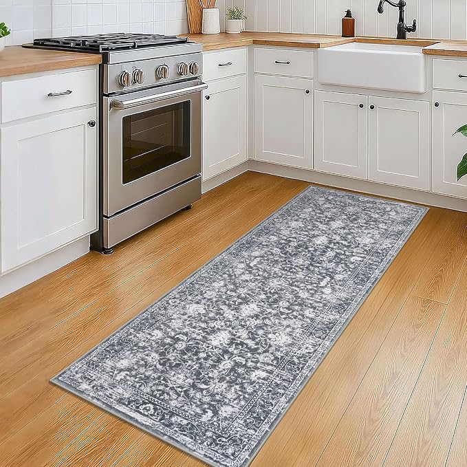 KILOCOCO Hallway Runner 2x5 Kitchen Runner Rug Printed Vintage Floral Washable - Image 2