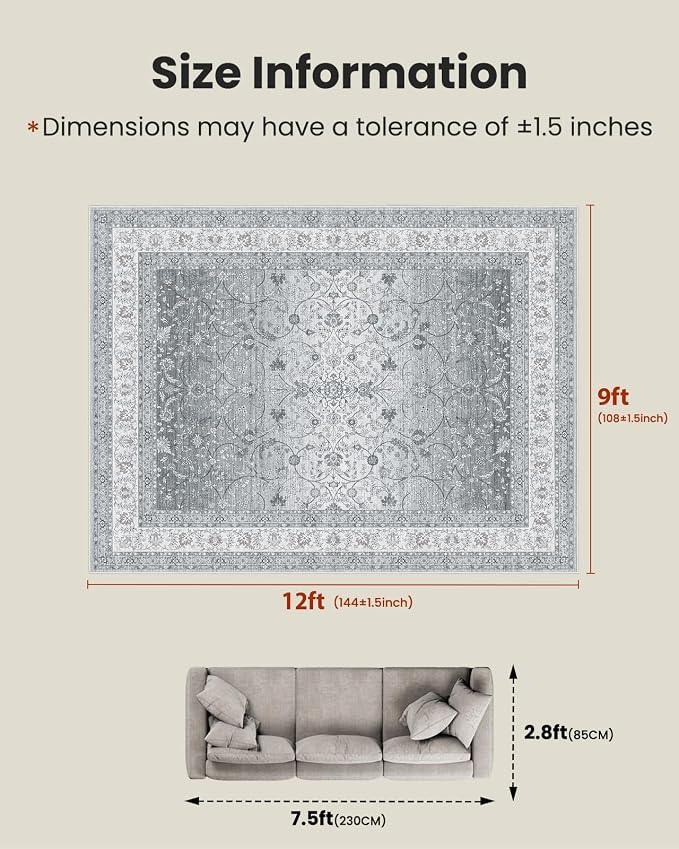 AMADA HOMEFURNISHING 9x12 Area Rugs, Washable Living Room Rug - Image 2