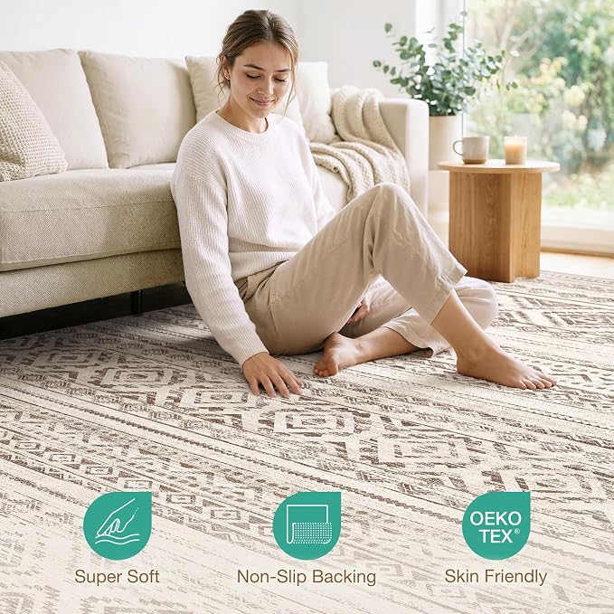 cotiled 9x12 Area Rugs Living Room Rug: Washable Boho Rugs - Image 4