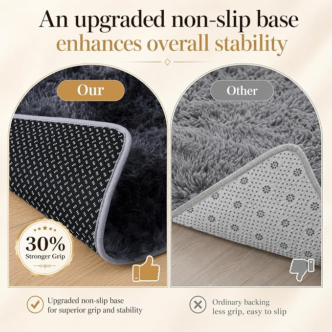 Area Rug for Living Room Bedroom: 5x7 Black Grey Soft Fluffy Shag Upgrade - Image 6