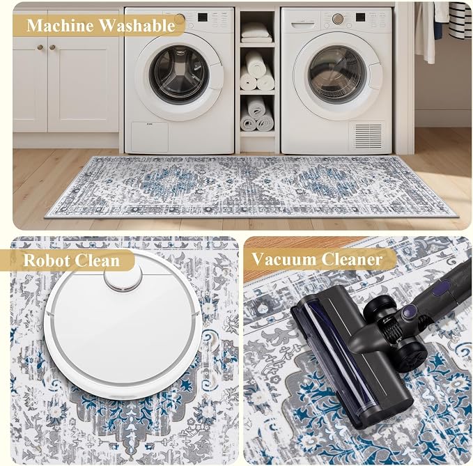 Ileading Kitchen Rugs Sets of 3 Non Slip Washable, Farmhouse Gray Kitchen Runner - Image 4