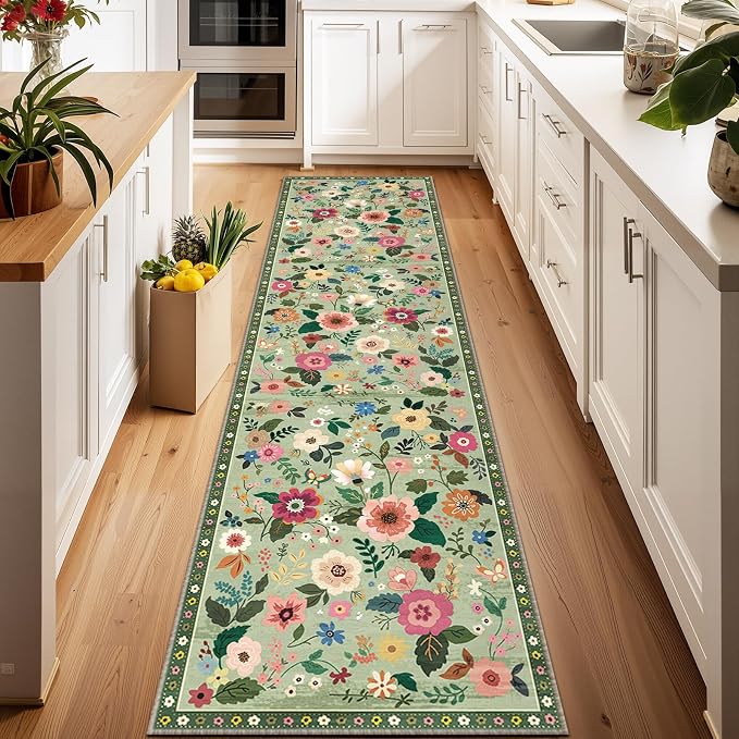 RELEANY Floral 2x8 Area Rugs Washable Print Boho Cute Carpet Non Slip Flower by RELEANY