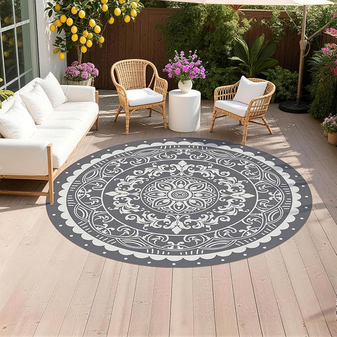 Pauwer Waterproof Outdoor Rug 8ft, Reversible Plastic Straw Patio Camping Rug by Pauwer