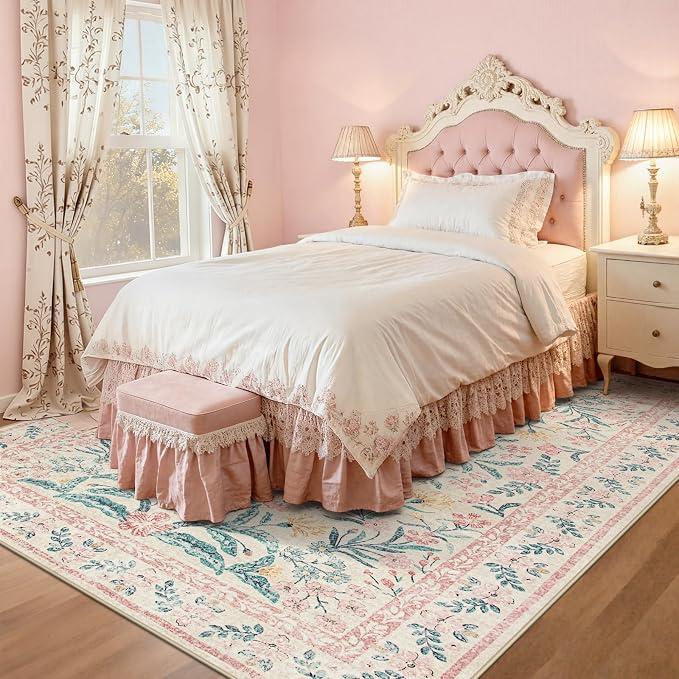 Wonnitar Washable Area Rug 6x9, Boho Non Slip Non-Shedding Pastel Nursery Carpet - Image 9