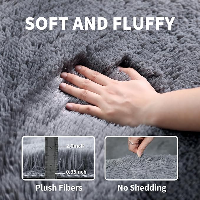 Grey Fluffy 9x12 Large Area Rugs - Image 5