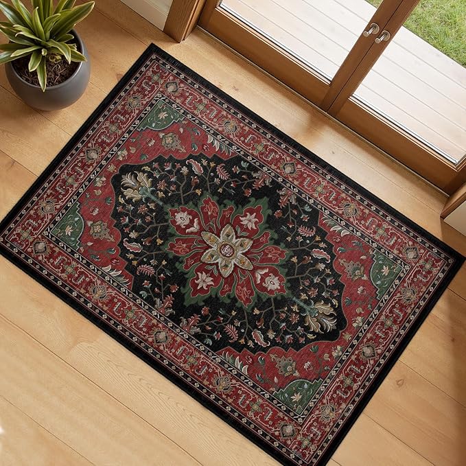 RELEANY Area Rugs Small 2'x4' Washable Non-Slip, Floral Vintage Distress by RELEANY