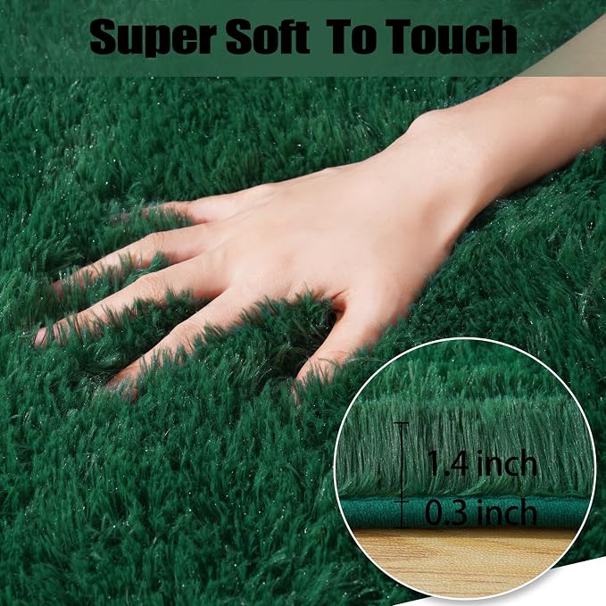 qulint Green Area Rug for Bedroom 3x5, Fluffy Soft Shag Rugs for Living Room - Image 2