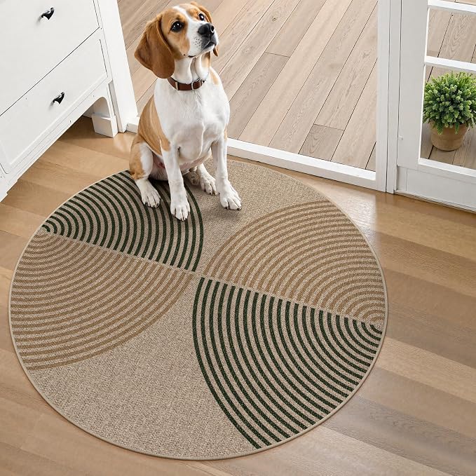 Lahome Enfys Modern Rainbow Round Rug 3ft, Circle Indoor Outdoor Rugs by Lahome