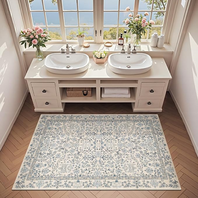 jinchan Zenith Floral 3x5 Area Rug Machine Washable Soft Low-Pile Non-Slip by JINCHAN