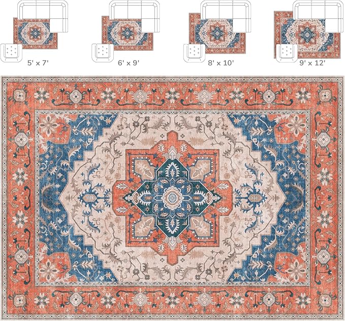 Lessymo 8 x 10 Area Rugs for Living Room- Machine Washable Area Rugs Boho Faux - Image 2
