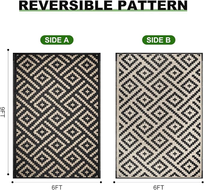 RURALITY Outdoor Rugs 6x9 Feet for Patios Clearance, Plastic Straw Waterproof - Image 2