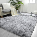 FlyDOIT Large Area Rugs for Living Room, 4x6 Feet Tie-Dyed Light Grey Shaggy by FlyDOIT