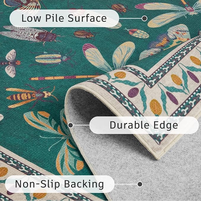DCX 6x9 Washable Insect Rug, Vintage Gothic Deep Teal Rug - Image 7