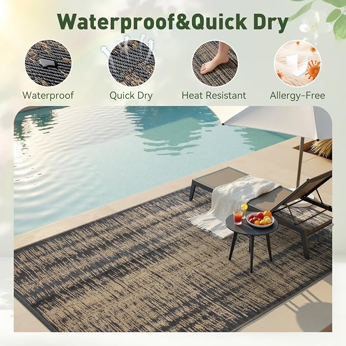 MontVoo Outdoor Rug Waterproof 5x8 ft Outdoor Carpet Patio Rug Mat Reversible - Image 2