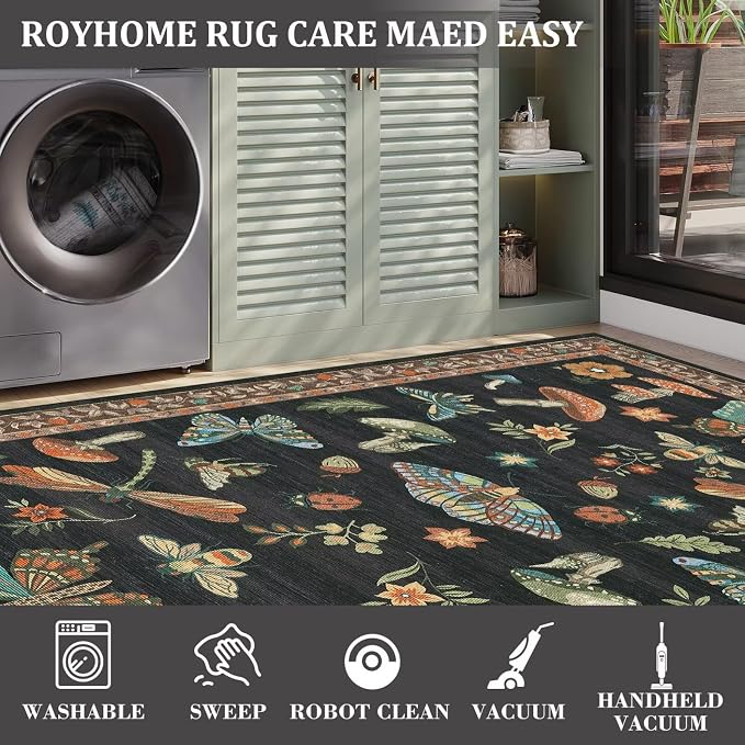 Mushroom 2.5x8 Runner Rug for Hallway Washable Kitchen Rugs Non Slip Low-Pile - Image 5
