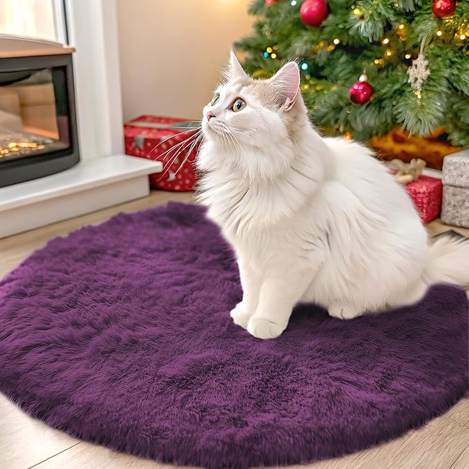 OLANLY Dark Purple Round Rugs for Bedroom by OLANLY