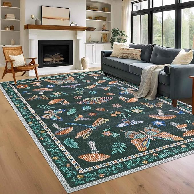 Mushroom 9x12 Rug for Living Room Non Slip Washable 9 x 12 Rug for Bedroom by ROYHOME