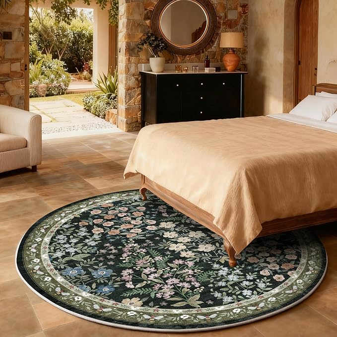 Washable Round Rugs for Bedroom 4ft: Living Room Rug Stain Resistant Non Slip - Image 5