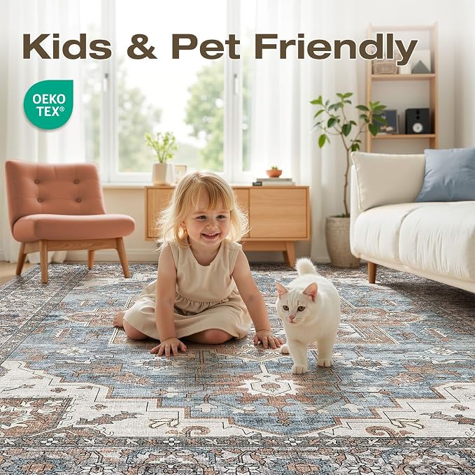 10x12 Area Rugs Living Room: Washable Vintage Rug Large Non-Slip Stain - Image 6