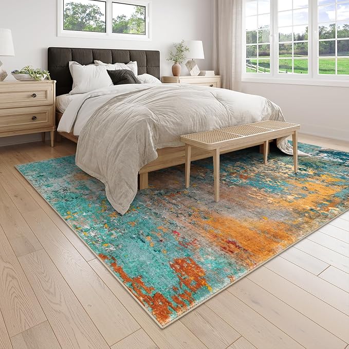 Lahome Modern Abstract Living Room Rug, Washable 8x10 Area Rugs - Image 2