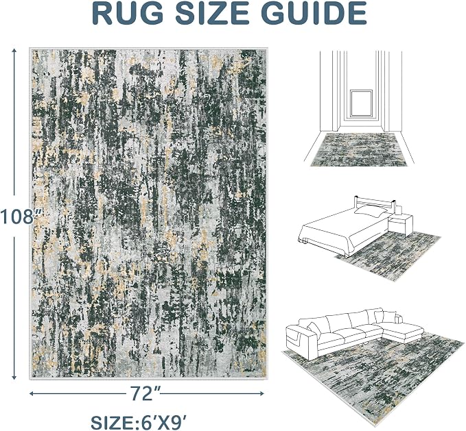 Area Rugs 6x9 Living Room: Washable Rug Modern Abstract Large Rugs Soft Non - Image 2