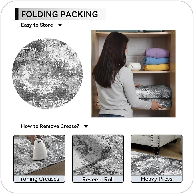 Round Rugs 8ft Washable Grey Circle Area Rug - Image 7