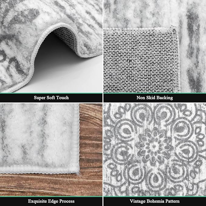HEBE Area Rugs for Living Room 4'x6', Washable Non Slip Boho Bedroom Rug - Image 4