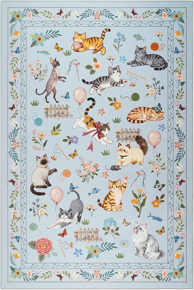 Unirea 5x7 Light Blue Grey Cat Area Rug - Image 2