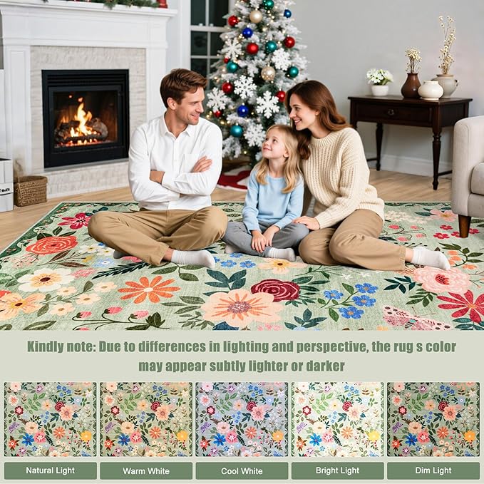 10x14 Area Rugs for Living Room: Floral Washable Rug Vintage Large Soft Boho - Image 9