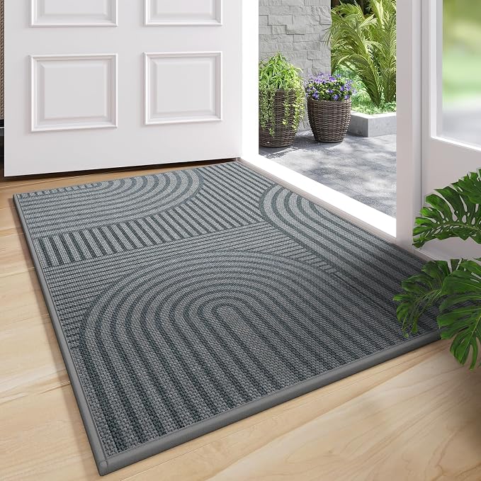 Front Door Mat 24''x35'', Absorbent Dirt Resist Washable Non Slip Low-Profile by QiCaiJia
